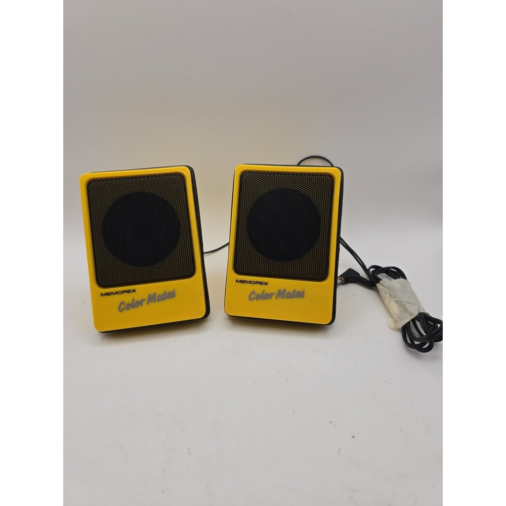Vintage Genuine Yellow Memorex Color Mates Mini Wired Speakers w/ Aux Cord